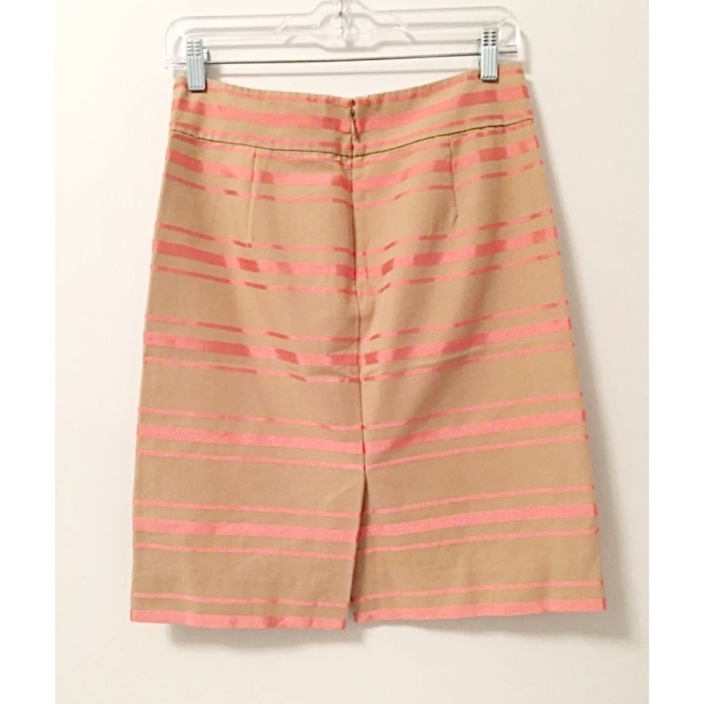 J.Crew Tan Coral Striped Pencil Skirt Sz 0 - Picture 2 of 5